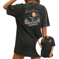 thumbnail image 1 of Sun Salt Sand Gradient Palm Tree Beach Wash Print Tshirt S-2XL Washed Black Graphic Tees Casual Shirts for Beach Lover Tops, 1 of 4
