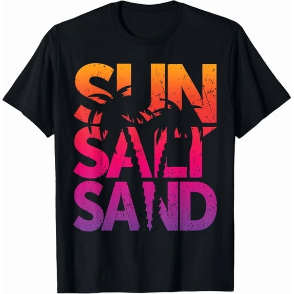 Sammer Weekend Sun Salt Sand Summer Beach Vibes Vacation Palm Tree Retro T Shirt ...