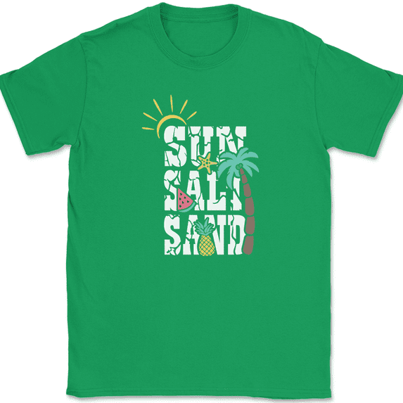 Sun Salt Sand T-Shirt Funny Beach Vacation Trip Ocean Humor Graphic Text Tee - Green, M