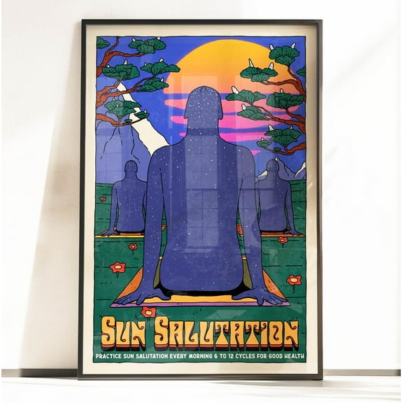 Sun Salutation Yoga Studio Instructional Wall Artwork, Unframed Canvas 8x10in