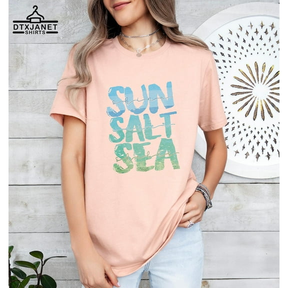 Sun Sand Salt Beach T-Shirt, Sun Lover Shirt, Retro Beach Shirt, Summer Vacation Tee, Trendy Beach Shirts for Women, Summer Vibes Shirt All Size S-5Xl