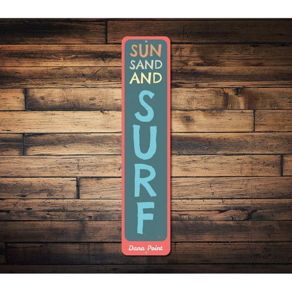 Sun Sand and Surf Vertical Novelty Decor, Metal Wall Sign - 4x18 Inches