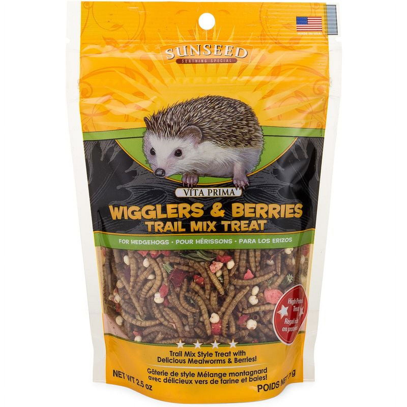 Sun Seed Vita Prima Wigglers & Berries Hedgehog Treat - Mealworms for Hedgehogs - Trail Mix 2.5 oz