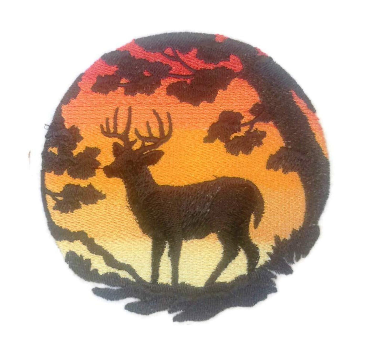 Sun Set with Deer Embroidered Iron on/Sew Patch [5" X 5"]
