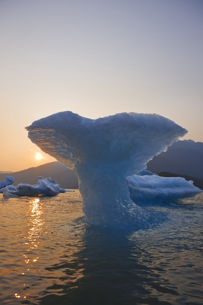 The Sun Sets Beyond An Ice Sculpture Of A Whales Tail Created By The Natural Forces Of Erosion In Mendenhall Lake Near Juneau Alaska Canvas Art - John Hyde Design Pics (24 x 36)