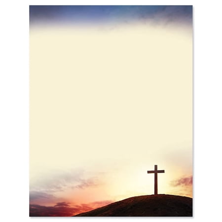 Sun Setting Cross Letter Paper - Set of 25 Religious Easter stationery papers are 8 1/2" x 11", compatible computer paper, Wedding & Church Flyers, Invitations, or Letter Paper