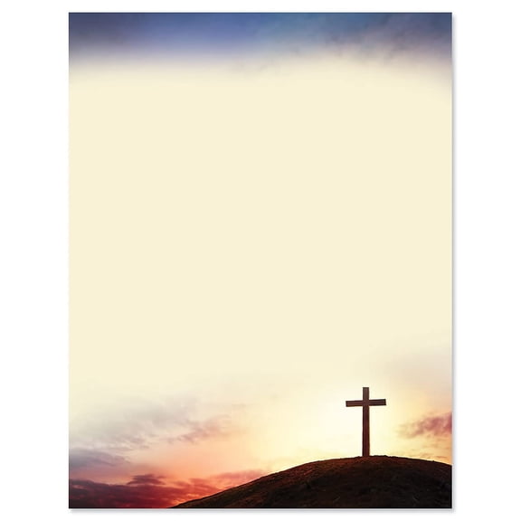 Sun Setting Cross Letter Paper - Set of 25 Religious Easter stationery papers are 8 1/2" x 11", compatible computer paper, Wedding & Church Flyers, Invitations, or Letter Paper