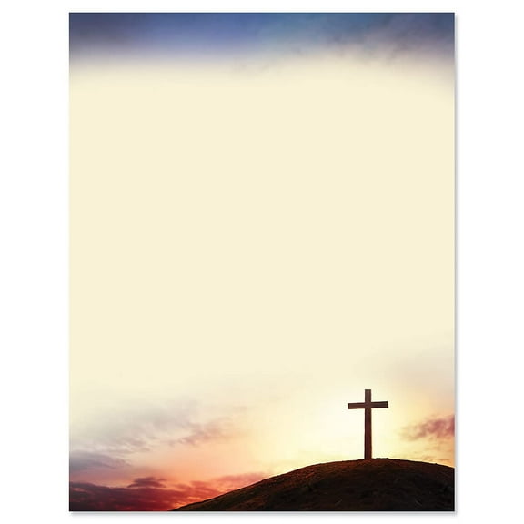 Sun Setting Cross Letter Paper - Set of 25 Religious Easter stationery papers are 8 1/2" x 11", compatible computer paper, Wedding & Church Flyers, Invitations, or Letter Paper