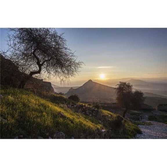 Sun Setting Over The Peaks of Mountains - Corinth Greece Poster Print by Reynold Mainse - 19 x 12