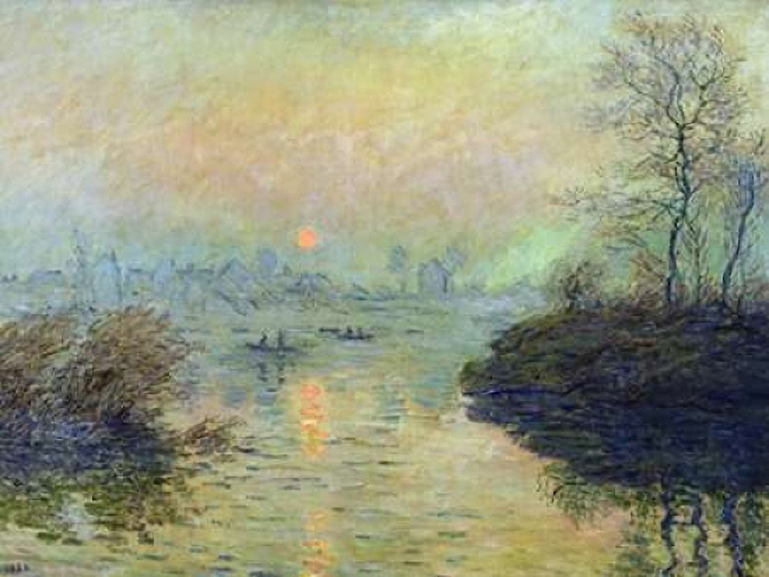 Sun Setting over the Seine at Lavacourt Canvas Art - Claude Monet (22 x 28)