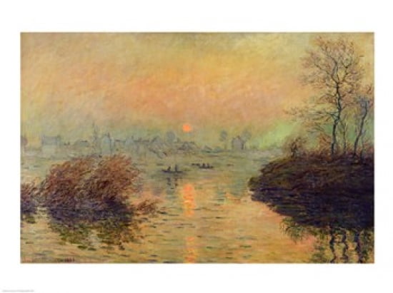 Sun Setting over the Seine at Lavacourt Winter Effect 1880 Canvas Art - Claude Monet (24 x 18)