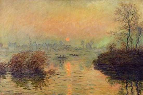 Sun Setting over the Seine at Lavacourt Winter Effect 1880 Canvas Art - Claude Monet (36 x 24)