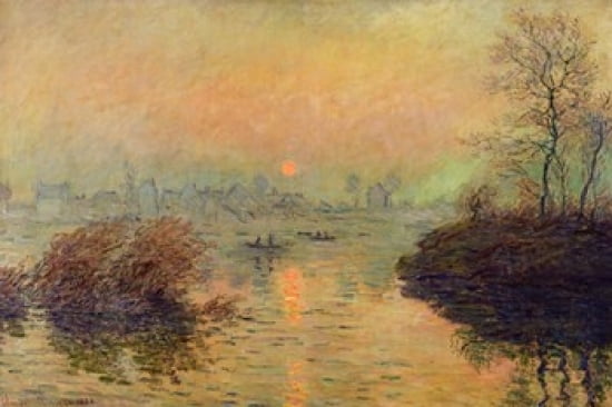 Sun Setting over the Seine at Lavacourt Winter Effect 1880 Canvas Art - Claude Monet (36 x 24)
