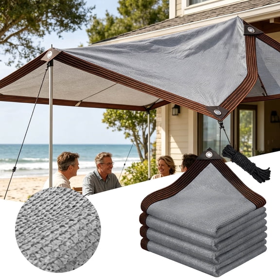 Sun Shade Cloth With Grommets & Rope Pe Outdoor Shade Cover Breathable Patio Sunblock Shelter For Garden Yard Balcony(Grey-100X100Cm)