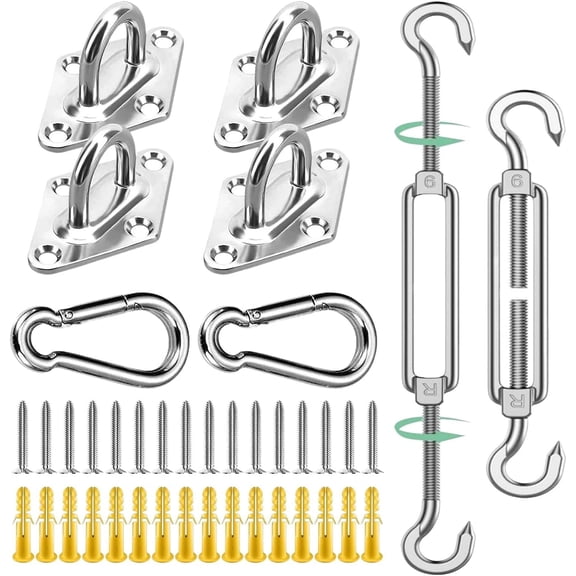 Sun Shade Hardware Kit, Awning Attachment Set, Triangle Sun Shade Awning Hardware Kit, Repair Accessories, Stainless Steel Hooks, High Performance Lock for Pool, Garden, Garden