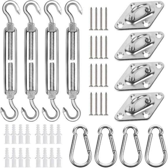 Sun Shade Hardware Kit for Rectangle and Square Sun Shade Sails Installation,5 inch Anti-Rust Sail Shade Hardware Kit with 30 ft 1/8 OD Heavy Duty Cable Wire Ropes D