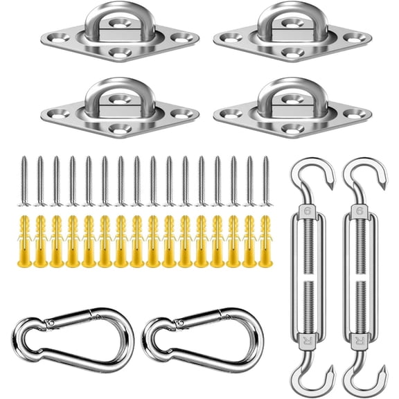 Sun Shade Hooks and Clips, Sun Shade Hardware Kit, Triangle Sun Shade Awning Hardware Kit - High Performance Turnbuckle, Stainless Steel Hooks, Fixed Accessories for Pool, Garden, Garden
