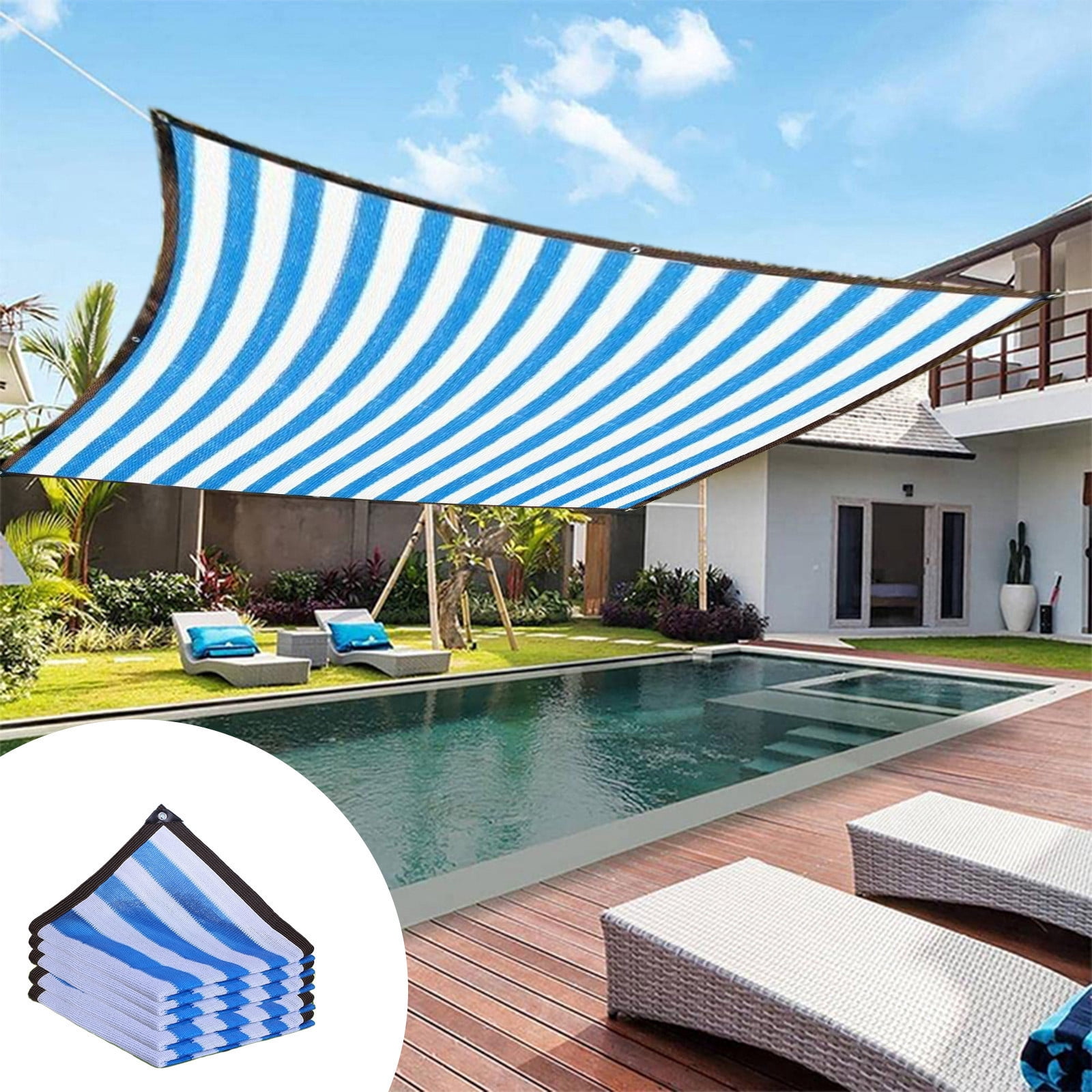 Sun Shade Net - 6.5x16.4ft UV Blocking Patio Shade Cloth, Striped Outdoor Sunblock with Reinforced Corners for Garden, Backyard & Balcony