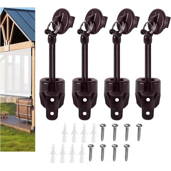 Sun Shade Replacement Parts Kit: Reinforced Tie Downs & End Caps with Rings | Weather Resistant | Compatible with Coolaroo, Outdoor Blinds & Roller Shades (Brown, 2 Sets)