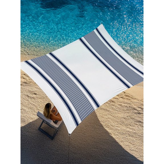 Sun Shade Sail 12'x16' Navy Blue Vertical Stripes Rectangle Sun Shade Sails Canopy Waterproof Classic Striped Lines Outdoor Sunshades Sand UV Block Cover Shades Cloth for Patio Backyard Deck Porch