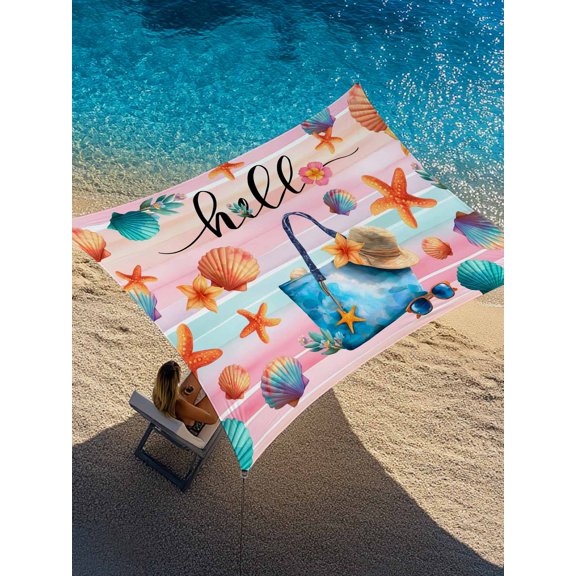 Sun Shade Sail 12'x16' Summer Beach Hat Tote Bag Rectangle Sun Shade Sails Canopy Waterproof Starfish Shell Stripes Hello Outdoor Sunshades Sand UV Block Cover Shades Cloth for Patio Backyard Deck