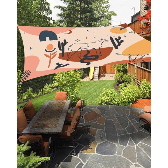 Sun Shade Sail 12x16Ft Bohemian Retro Cowboy Desert Cactus and Sun Uv Block Sunshade Canopy Outdoor Shade Cover Rectangle Shade Cloth For Patio Garden Yard Deck Pergola