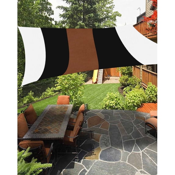 Sun Shade Sail 12x16Ft Boho Black Brown and White Striped Tribal Farmhouse Style Uv Block Sunshade Canopy Outdoor Shade Cover Rectangle Shade Cloth For Patio Garden Yard Deck Pergola