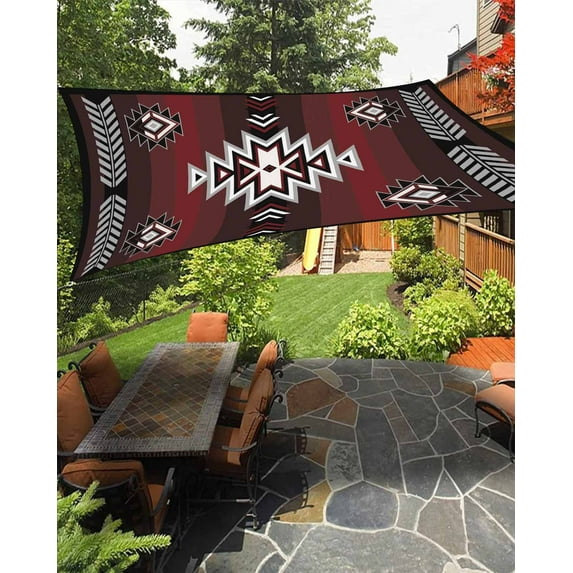 Sun Shade Sail 12x16Ft Boho Moroccan Red and Black Gradient Striped Geometric Uv Block Sunshade Canopy Outdoor Shade Cover Rectangle Shade Cloth For Patio Garden Yard Deck Pergola