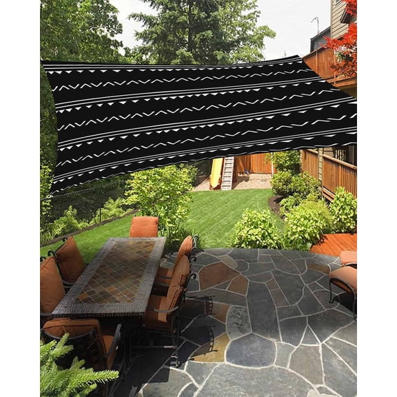 Sun Shade Sail 12x16Ft Boho Style Black Geometric Stripe Triangle Pattern Uv Block Sunshade Canopy Outdoor Shade Cover Rectangle Shade Cloth For Patio Garden Yard Deck Pergola