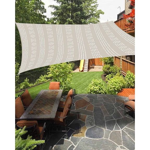 Sun Shade Sail 12x16Ft Boho White Striped Farmhouse Style Beige Uv Block Sunshade Canopy Outdoor Shade Cover Rectangle Shade Cloth For Patio Garden Yard Deck Pergola