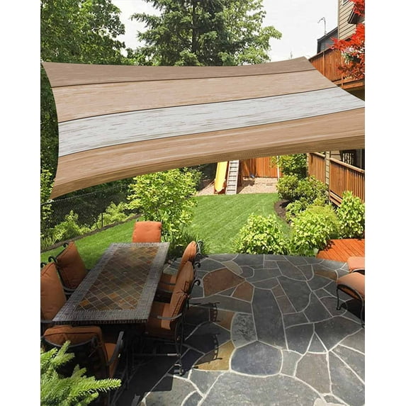 Sun Shade Sail 12x16Ft Brown Ombre Retro Farm Gradient Wood Grain Uv Block Sunshade Canopy Outdoor Shade Cover Rectangle Shade Cloth For Patio Garden Yard Deck Pergola