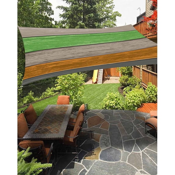 Sun Shade Sail 12x16Ft Colorful Stripe Wood Grain Uv Block Sunshade Canopy Outdoor Shade Cover Rectangle Shade Cloth For Patio Garden Yard Deck Pergola