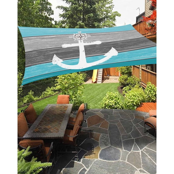 Sun Shade Sail 12x16Ft Cyan and Grey Wood Grain Anchor Uv Block Sunshade Canopy Outdoor Shade Cover Rectangle Shade Cloth For Patio Garden Yard Deck Pergola