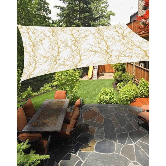 Sun Shade Sail 12x16Ft Gradient Gold Tree Branch Uv Block Sunshade Canopy Outdoor Shade Cover Rectangle Shade Cloth For Patio Garden Yard Deck Pergola