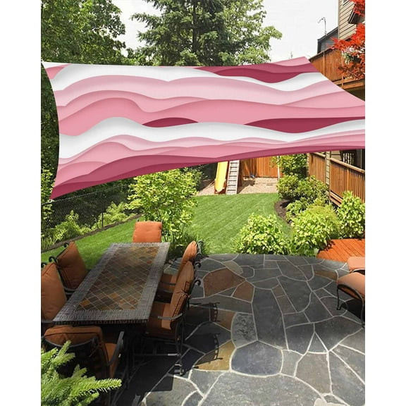 Sun Shade Sail 12x16Ft Gradient Ocean Waves Pink Gradient Waves Uv Block Sunshade Canopy Outdoor Shade Cover Rectangle Shade Cloth For Patio Garden Yard Deck Pergola