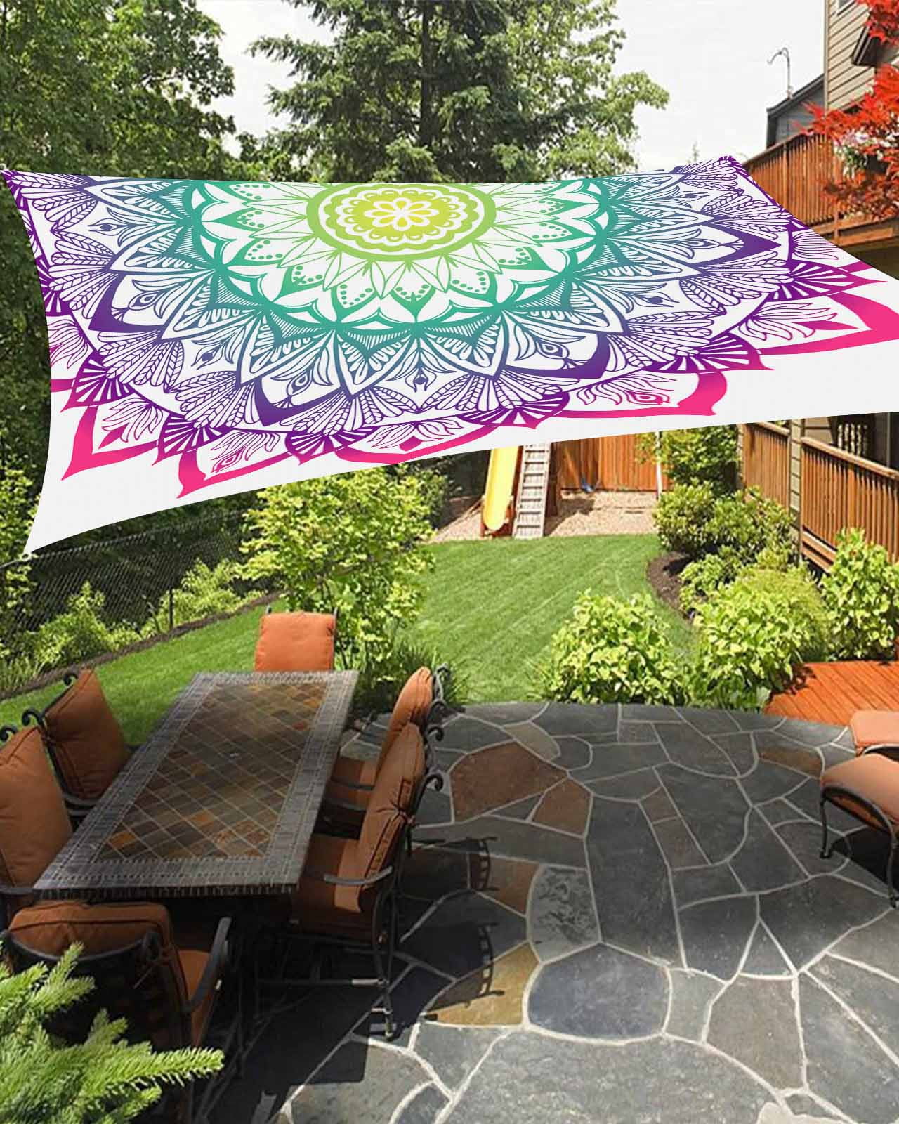 Sun Shade Sail 8x10Ft Mandala Boho Flower White Uv Block