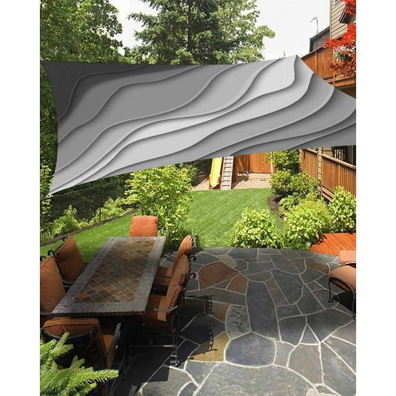 Sun Shade Sail 12x16Ft Modern Abstract Geometric Black Grey Gradient Uv Block Sunshade Canopy Outdoor Shade Cover Rectangle Shade Cloth For Patio Garden Yard Deck Pergola