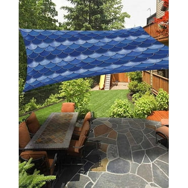Sun Shade Sail 12x16Ft Navy Blue Ombre Fish Scale Uv Block Sunshade Canopy Outdoor Shade Cover Rectangle Shade Cloth For Patio Garden Yard Deck Pergola