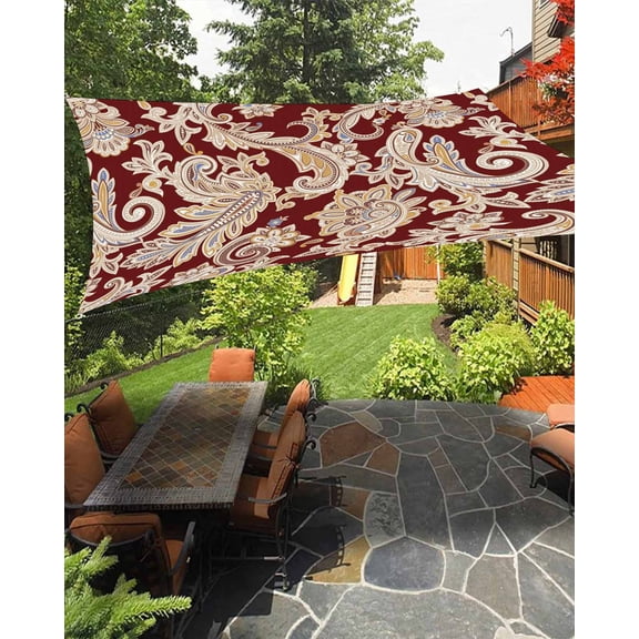 Sun Shade Sail 12x16Ft Paisley Pattern Red Bohemian Style Uv Block Sunshade Canopy Outdoor Shade Cover Rectangle Shade Cloth For Patio Garden Yard Deck Pergola