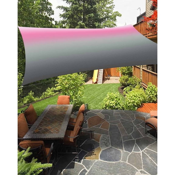 Sun Shade Sail 12x16Ft Pink Grey Stripe Gradient Uv Block Sunshade Canopy Outdoor Shade Cover Rectangle Shade Cloth For Patio Garden Yard Deck Pergola