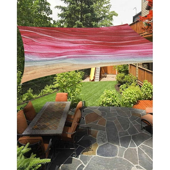 Sun Shade Sail 12x16Ft Red Gradient Seaside Ocean Wave Ombre Uv Block Sunshade Canopy Outdoor Shade Cover Rectangle Shade Cloth For Patio Garden Yard Deck Pergola