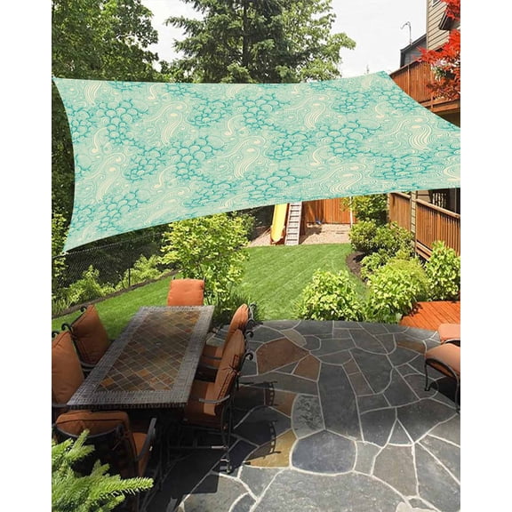 Sun Shade Sail 12x16Ft Sea Wave Bohemian Pattern Green Uv Block Sunshade Canopy Outdoor Shade Cover Rectangle Shade Cloth For Patio Garden Yard Deck Pergola
