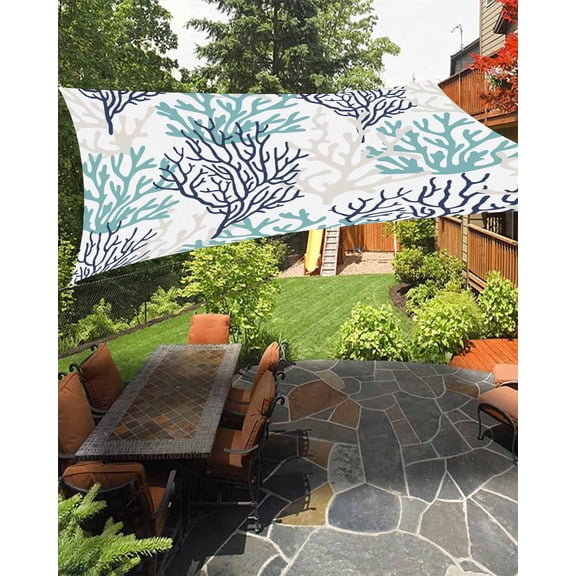 Sun Shade Sail 12x16Ft Summer Ocean Ombre Blue Coral Plants Uv Block Sunshade Canopy Outdoor Shade Cover Rectangle Shade Cloth For Patio Garden Yard Deck Pergola