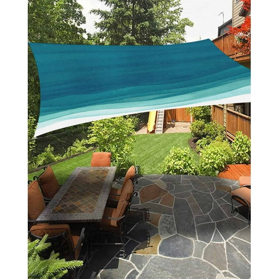 Sun Shade Sail 12x16Ft Watercolor Teal and White Gradient Uv Block Sunshade Canopy Outdoor Shade Cover Rectangle Shade Cloth For Patio Garden Yard Deck Pergola