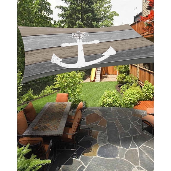 Sun Shade Sail 12x16Ft White Anchor Compass Farm Barn Retro Wood Plank Uv Block Sunshade Canopy Outdoor Shade Cover Rectangle Shade Cloth For Patio Garden Yard Deck Pergola