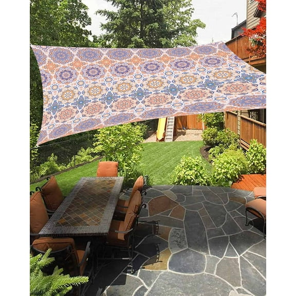 Sun Shade Sail 14x18Ft Bohemia Mandala Floral Ethnic Pattern Rustic Uv Block Sunshade Canopy Outdoor Shade Cover Rectangle Shade Cloth For Patio Garden Yard Deck Pergola