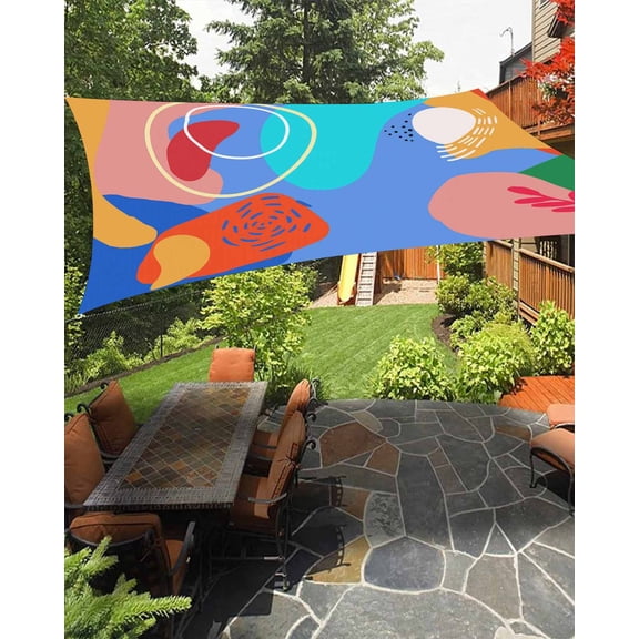 Sun Shade Sail 14x18Ft Boho Abstract Geometric Teal Blue Orange Uv Block Sunshade Canopy Outdoor Shade Cover Rectangle Shade Cloth For Patio Garden Yard Deck Pergola