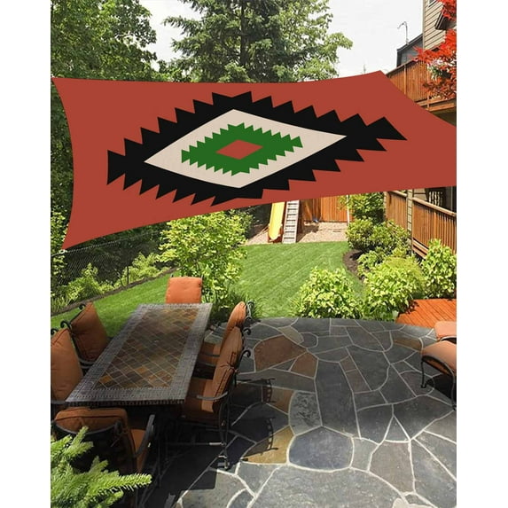 Sun Shade Sail 14x18Ft Boho Black White and Green Geometric Moroccan Farmhouse Red Uv Block Sunshade Canopy Outdoor Shade Cover Rectangle Shade Cloth For Patio Garden Yard Deck Pergola