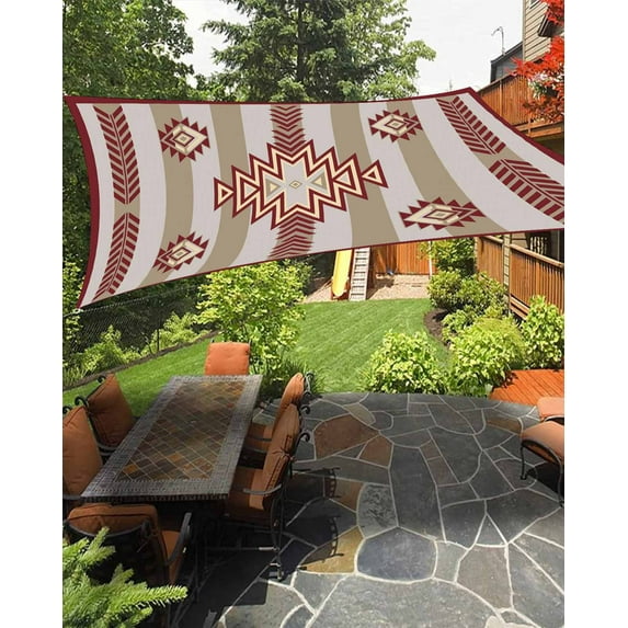 Sun Shade Sail 14x18Ft Boho Moroccan Red and Brown Striped Geometric Uv Block Sunshade Canopy Outdoor Shade Cover Rectangle Shade Cloth For Patio Garden Yard Deck Pergola