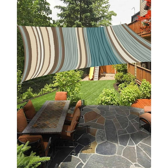 Sun Shade Sail 14x18Ft Boho Style Stripe Vertical Stripe Uv Block Sunshade Canopy Outdoor Shade Cover Rectangle Shade Cloth For Patio Garden Yard Deck Pergola